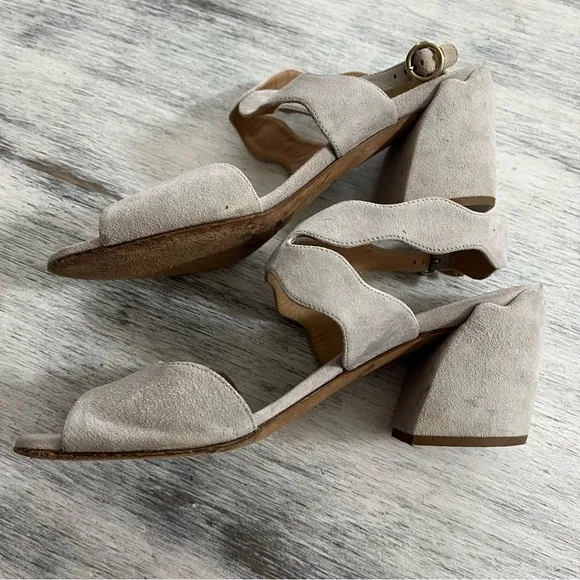 Chloe Suede open toe scalloped heeled ankle strap sandals size 38