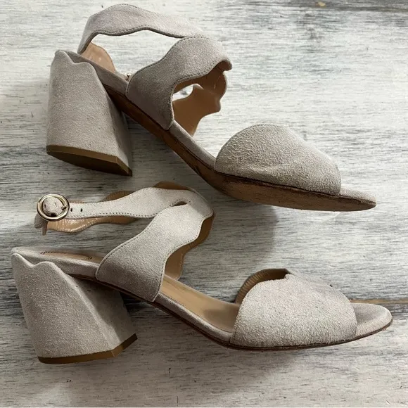Chloe Suede open toe scalloped heeled ankle strap sandals size 38