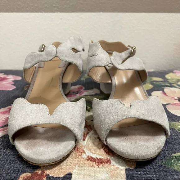 Chloe Suede open toe scalloped heeled ankle strap sandals size 38