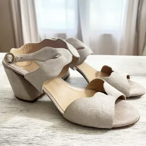 Chloe Suede open toe scalloped heeled ankle strap sandals size 38