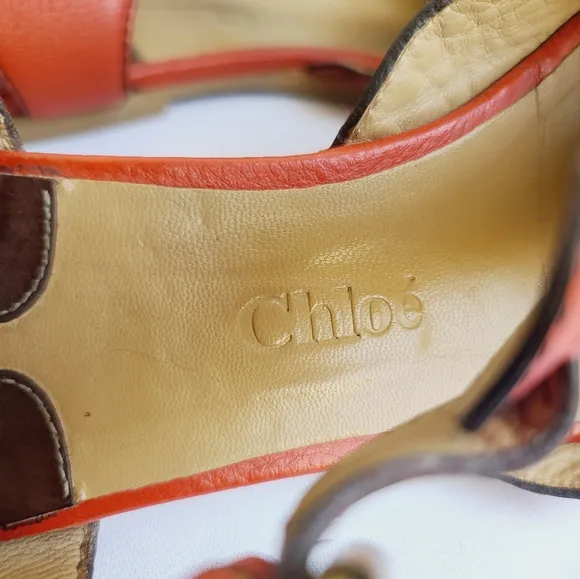 Chloe Women's Orange Red Leather Sandals Size 39