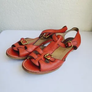 Chloe Women's Orange Red Leather Sandals Size 39