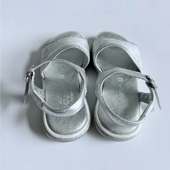 Ciao Bimbi Silver Leather Girls Sandals Size EU 27 CB Logo Straps Buckle Italy