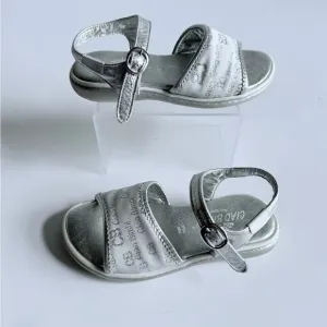 Ciao Bimbi Silver Leather Girls Sandals Size EU 27 CB Logo Straps Buckle Italy