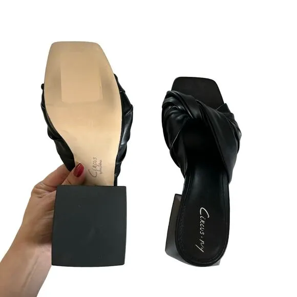 Circus by Sam Edelman Marianna Twisted Front Block Heel Black Sandals Size 7.5