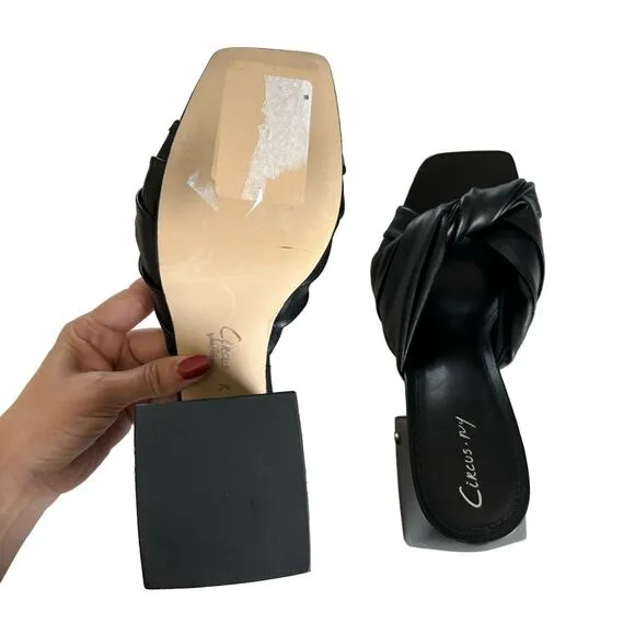 Circus by Sam Edelman Marianna Twisted Front Block Heel Black Sandals Size 7.5