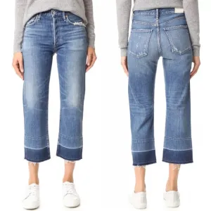 Citizens of Humanity Cora Crop Jeans Size 29 Relaxed Fit Frayed Hem Button Fly