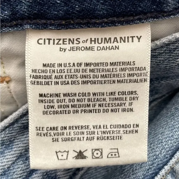 Citizens of Humanity Cora Crop Jeans Size 29 Relaxed Fit Frayed Hem Button Fly