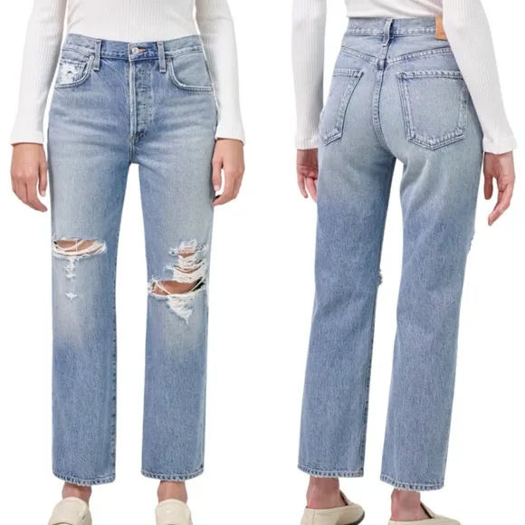 Citizens of Humanity Emery Crop Distressed Relaxed Straight In Heatwave Wash 28