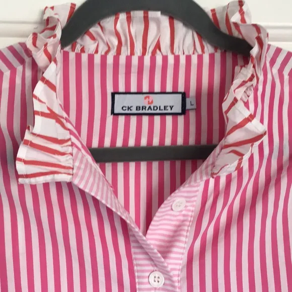 CK Bradley preppy pink stripe shirt dress L