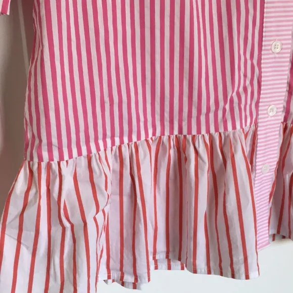 CK Bradley preppy pink stripe shirt dress L