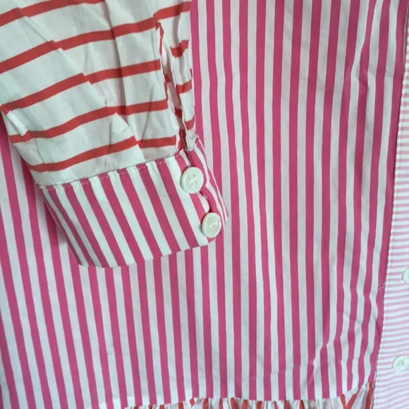 CK Bradley preppy pink stripe shirt dress L