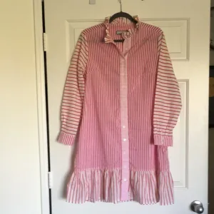 CK Bradley preppy pink stripe shirt dress L