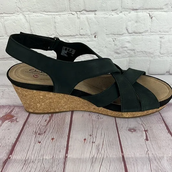 Clark Giselle Beach Slingback Nubuck Leather Wedge Sandals Size 11