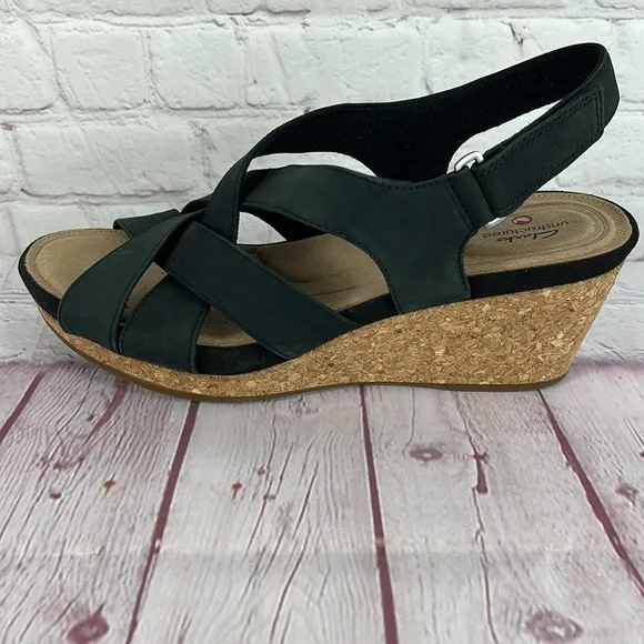 Clark Giselle Beach Slingback Nubuck Leather Wedge Sandals Size 11