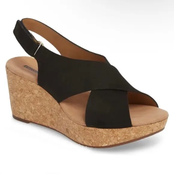 CLARKS Annadel Eirwyn nubuck ortholite wedge sandals women Size 10W