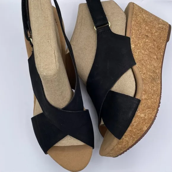 CLARKS Annadel Eirwyn nubuck ortholite wedge sandals women Size 10W