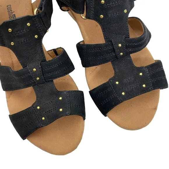 Clarks Annadel Orchid Wedge Sandals Cork Studded Heeled Black Suede 9M