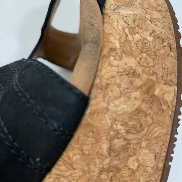 Clarks Annadel Orchid Wedge Sandals Cork Studded Heeled Black Suede 9M