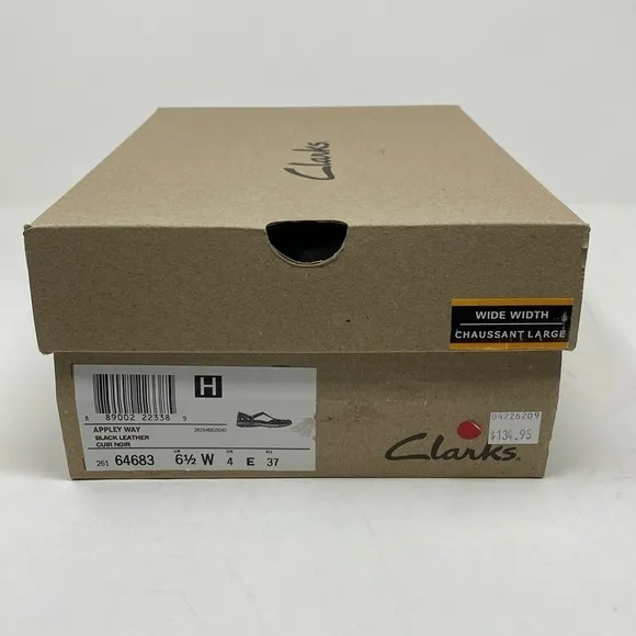 Clarks Appley Way Black Leather Sandals 64683 WIDE