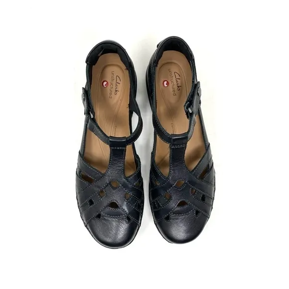 Clarks Appley Way Black Leather Sandals 64683