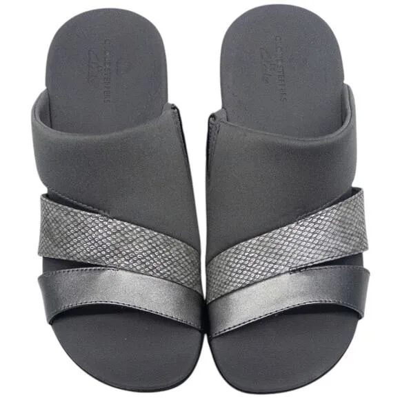 Clarks Brio Surf Women's Slide Sandals Pewter Silver Gray  Size 7