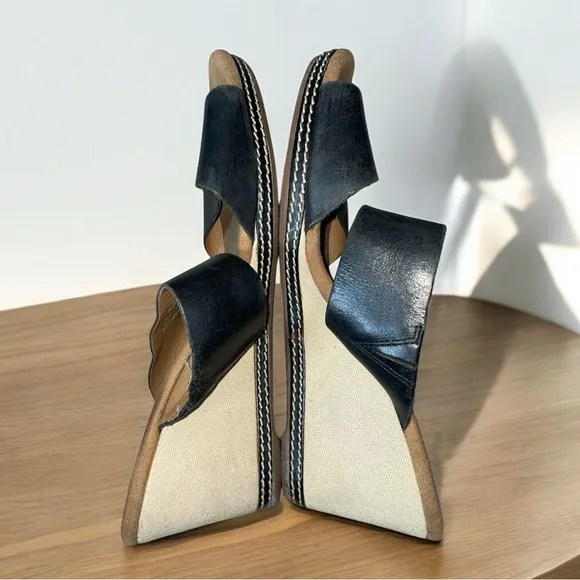 CLARKS Collection SOFT CUSHION Wedge Sandals Size 9M Black Leather Size 10