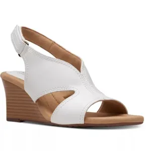 Clarks Kyarra Aster Wedge Sandal Size US 7.5M White Slingback Comfort