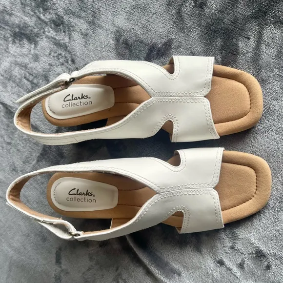 Clarks Kyarra Aster Wedge Sandal Size US 7.5M White Slingback Comfort