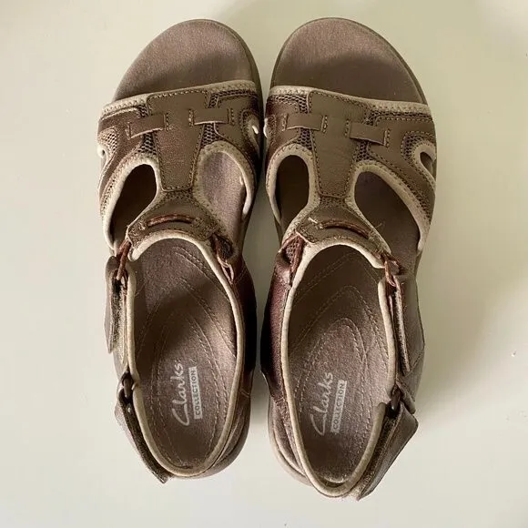 Clarks Leather Bronze Metallic Inmotion Quaid Slingback Strappy Sandals 6.5M
