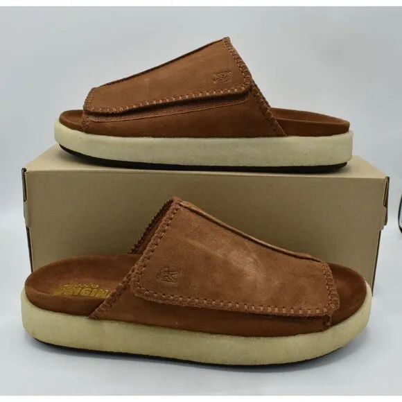Clarks Mens Size 10 Overleigh Cola Suede Slip On Slide Sandals