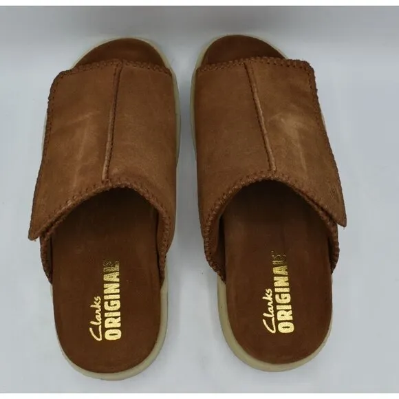 Clarks Mens Size 10 Overleigh Cola Suede Slip On Slide Sandals