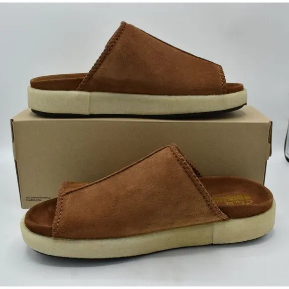Clarks Mens Size 10 Overleigh Cola Suede Slip On Slide Sandals