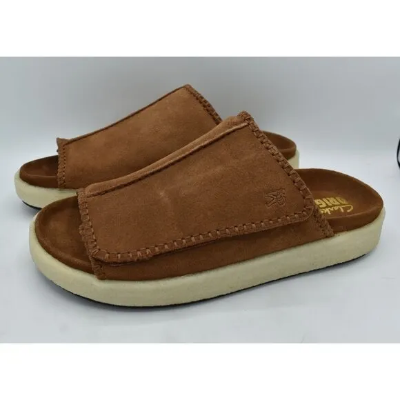 Clarks Mens Size 10 Overleigh Cola Suede Slip On Slide Sandals