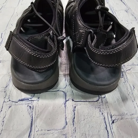 Clarks MENS SIZE 13 Brixby Cove Sandals Black Leather Hiking Fisherman 261 33891