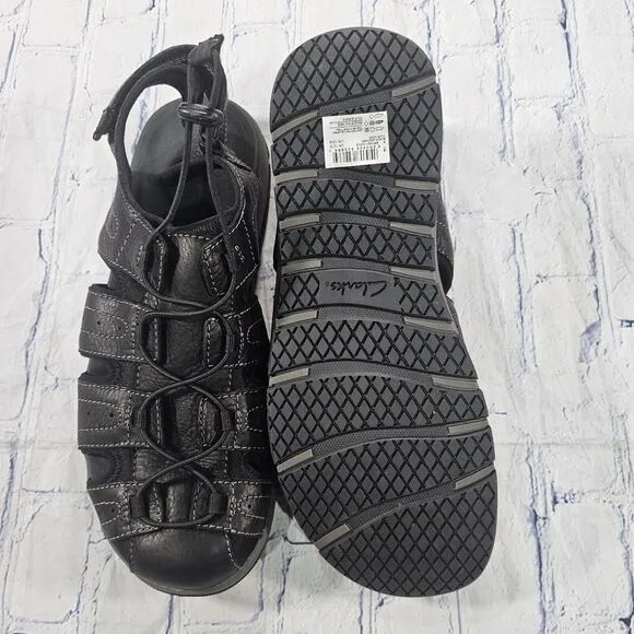 Clarks MENS SIZE 13 Brixby Cove Sandals Black Leather Hiking Fisherman 261 33891