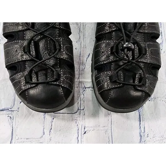 Clarks MENS SIZE 13 Brixby Cove Sandals Black Leather Hiking Fisherman 261 33891