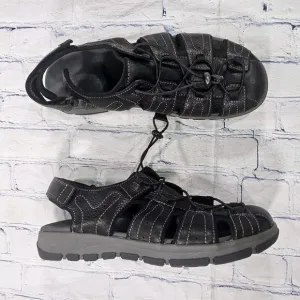 Clarks MENS SIZE 13 Brixby Cove Sandals Black Leather Hiking Fisherman 261 33891