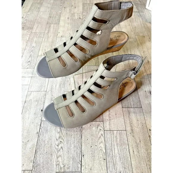 Clarks Sandals Collection Abigail Sing Blush Leather Cutout Wedge 9W Comfort