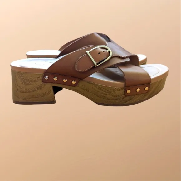 Clarks Sivanne Walk Sandal Leather Tan and Brown Wedge Sandals Womens 9.5