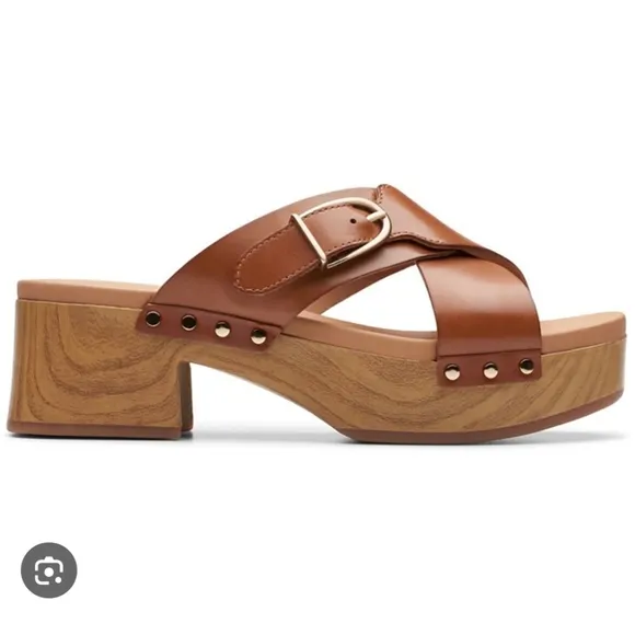 Clarks Sivanne Walk Sandal Leather Tan and Brown Wedge Sandals Womens 9.5