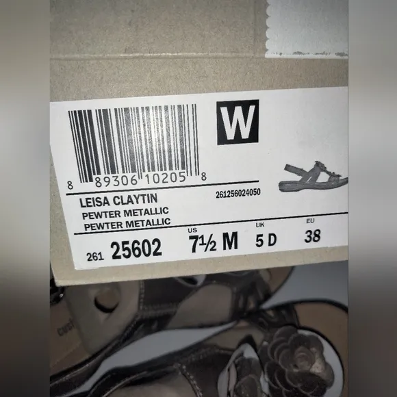 Clark's (Size 7.5) Pewter Metallic &quot;Leisa Claytin&quot; Open Toe Sandals (NEW in Box)