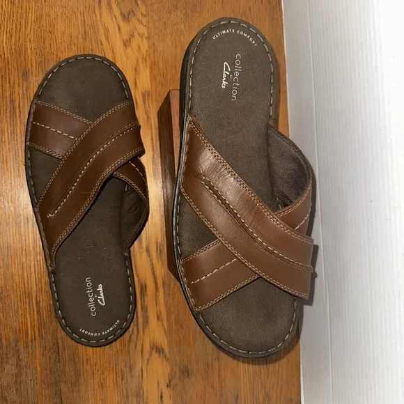 Clarks Slide Sandals Mens Size 13 Brown Malone Cross Summer Shoes Comfort NWOT!