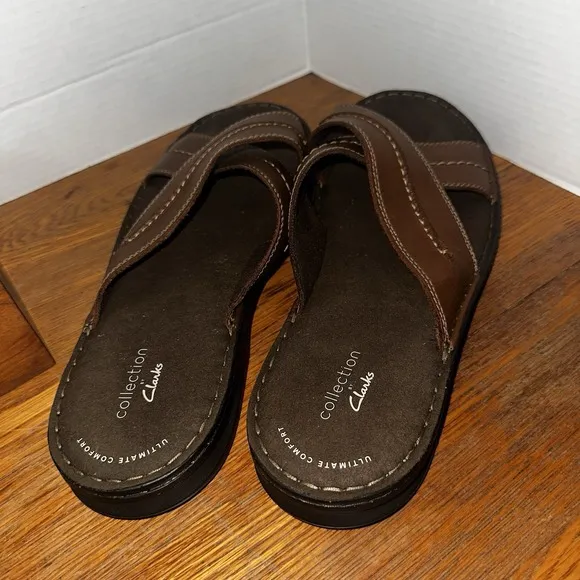Clarks Slide Sandals Mens Size 13 Brown Malone Cross Summer Shoes Comfort NWOT!