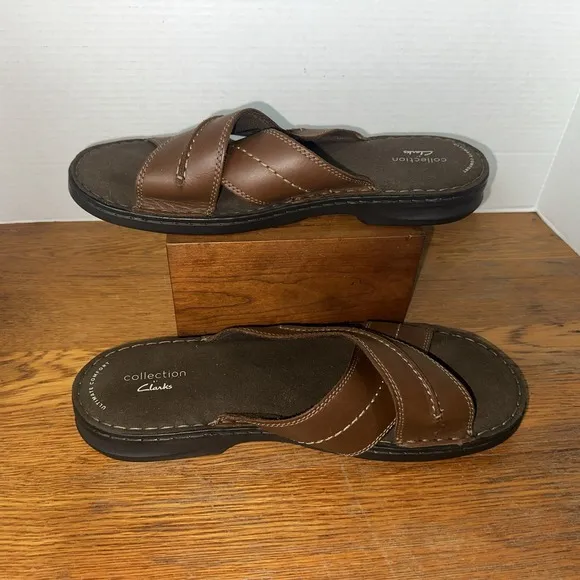 Clarks Slide Sandals Mens Size 13 Brown Malone Cross Summer Shoes Comfort NWOT!