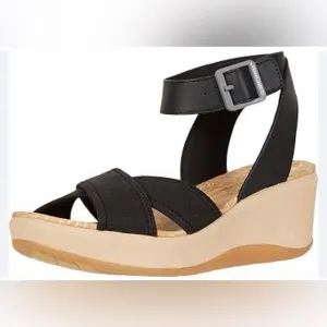 Clarks Women's Step Cali Coast Wedge Black Sandals Size 10 M
