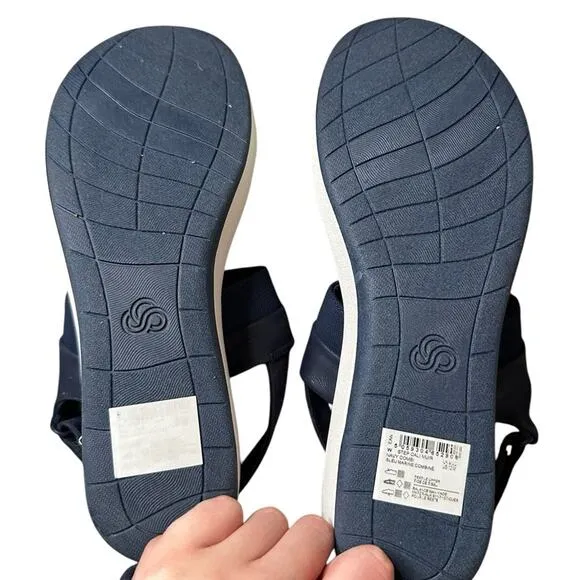 Clarks Women's Step Cali Muir Sandal Navy/Green Size US 9.5  Cloudsteppers