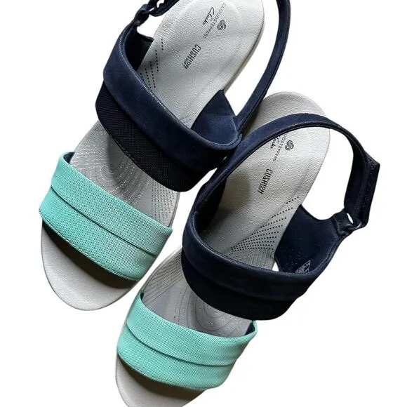 Clarks Women's Step Cali Muir Sandal Navy/Green Size US 9.5  Cloudsteppers