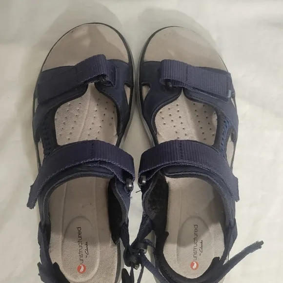Clarks Women's Un Roam Step Leather Adjustable Sport Sandals Navy Size 10 NWOT
