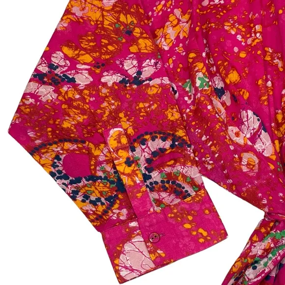 Cleobella Kaftan Organic Cotton Midi Pink Printed Kimono Dress Long sleeve NEW